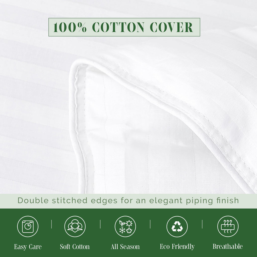 3-Piece Stripe Cotton Comforter Set - 100% Egyptian Cotton Premium Hotel Quality - Box Stitched, All Season Down