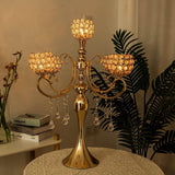 Gold Centerpiece for Table, 25.6in Candle Holder for Table Centerpieces, 5Arms Tall Crystal Candelabra Candle Holder