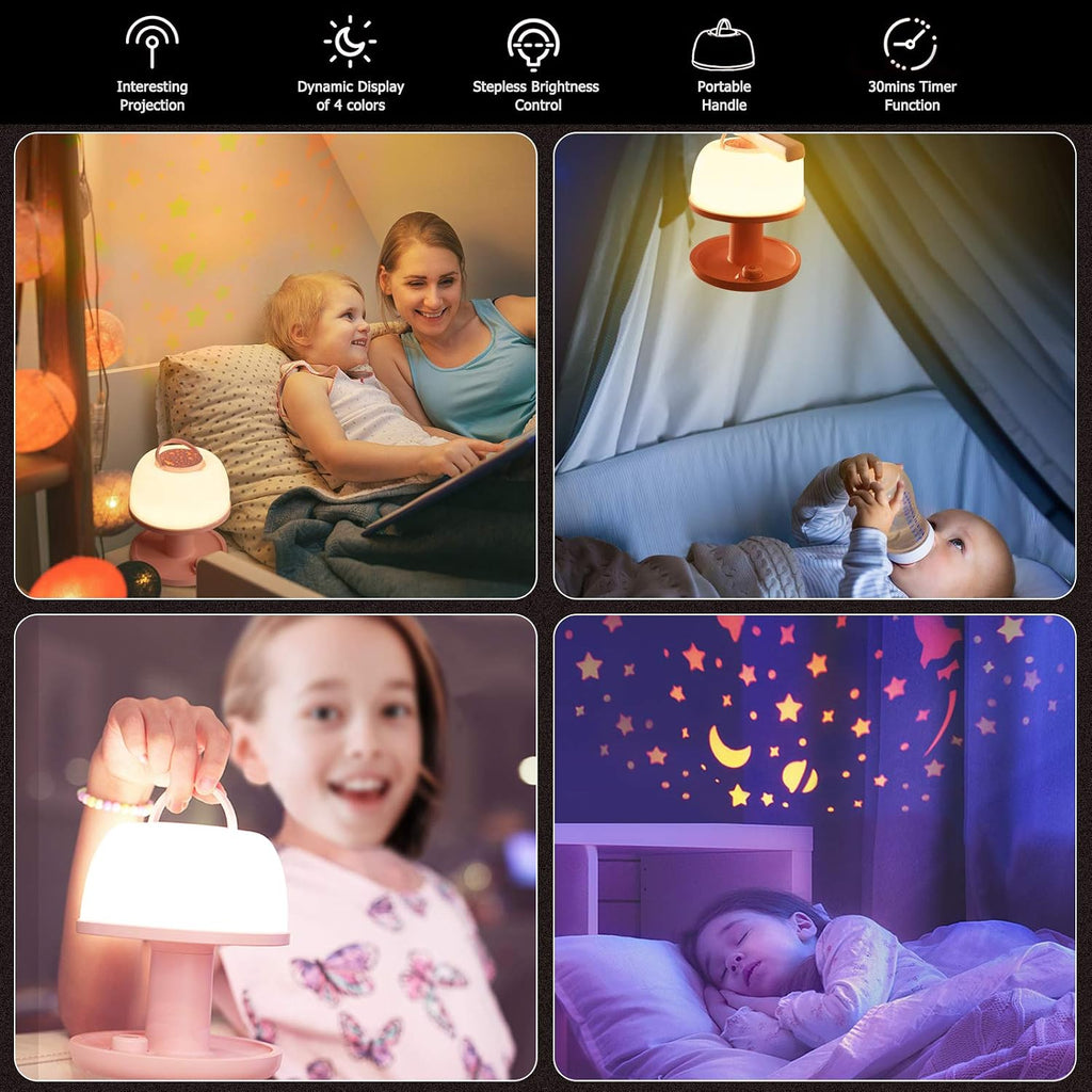 Toddler Night Light Lamp, LED Star Projector Lamp with Timer, Pink