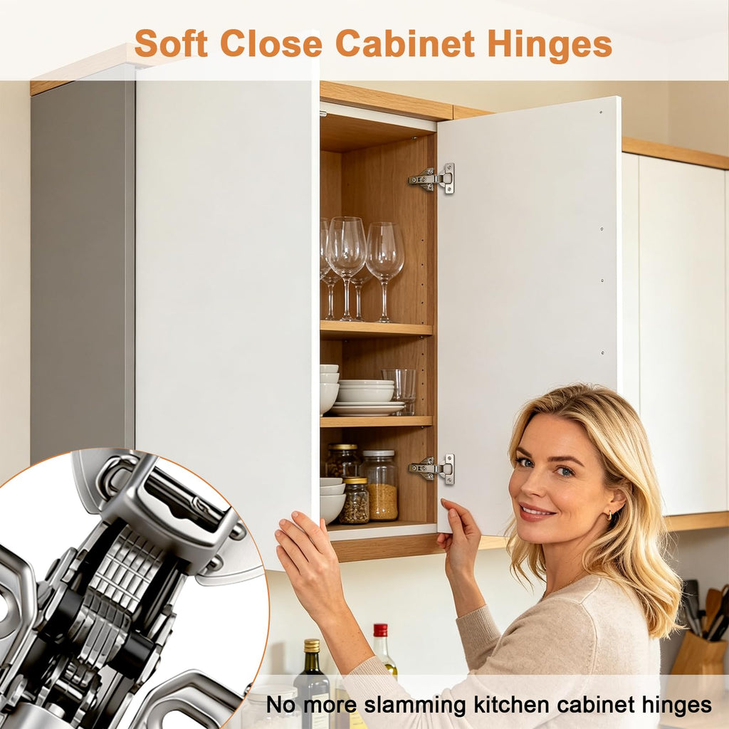 Full Overlay Soft Closing Clip On Face Frame Mounting Cabinet Hinges 10 Pair(=20 Pcs), 105 Degree Self Closing