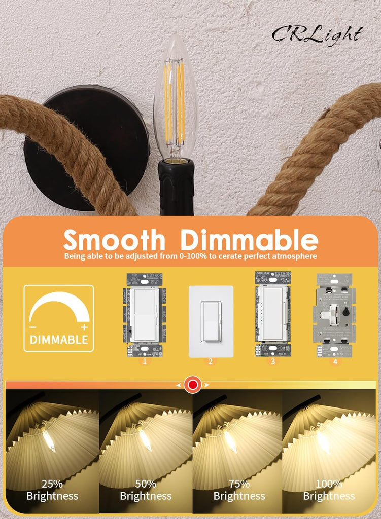 8W E12 Dimmable B11 LED Candelabra Bulbs 2700K Warm White, 6-Pack