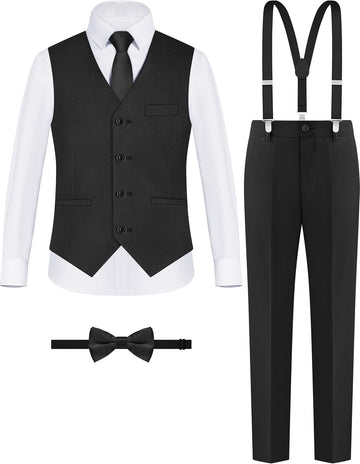 Boys' Formal Suit Vest Set with Suspender, Kids Suit for Wedding