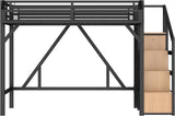 Twin XL Size Loft Bed with Stairs and Wardrobe,Heavy Duty Metal Loft Bed Frame with Shelves,LED Lights and Charging