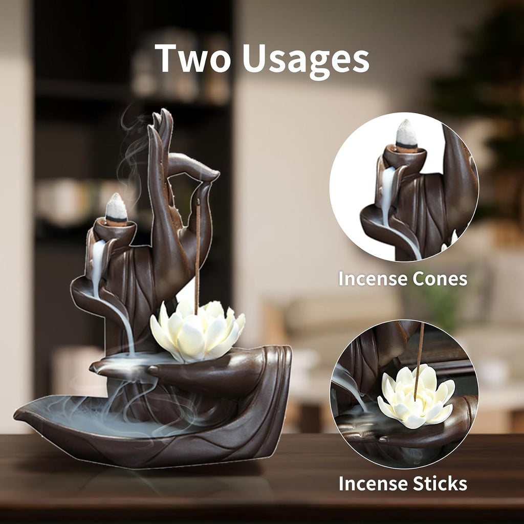 Room Decor Lotus Backflow Incense Burner with Incense Cone +30 Incense Sticks, Waterfall Incense Holder Burner - Set of 20
