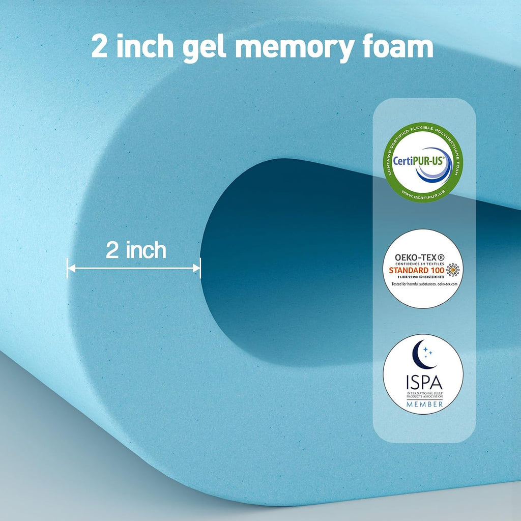 Dual Layer 3 Inch Memory Foam Mattress Topper Queen Size, 2 Inch Cooling Gel Memory Foam Plus 1 Inch Pillow Top