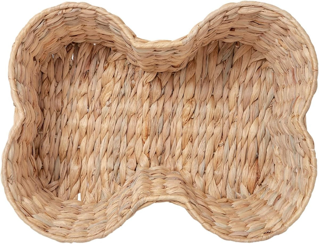 Water Hyacinth Dog Toy Basket, Bone Shaped Dog Toy Storage Basket, Pet Toys Organizer Bin, Handmade 16" x 13" x 7"