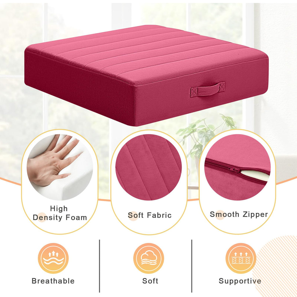 24 Inch Square Floor Pillow for Adults, Wine Thick Foam Cushion