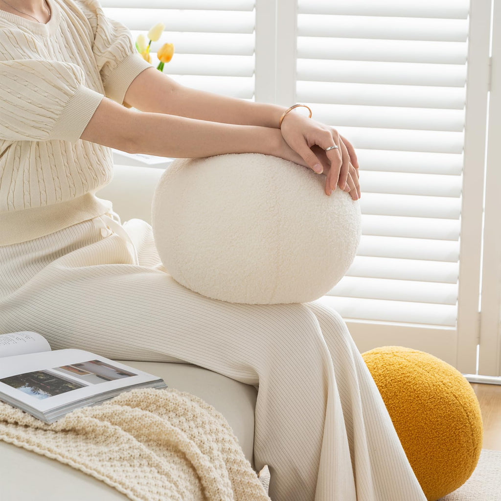 Ball Pillow, Round Sphere Decorative Throw Pillow Boucle 11.8" Caramel