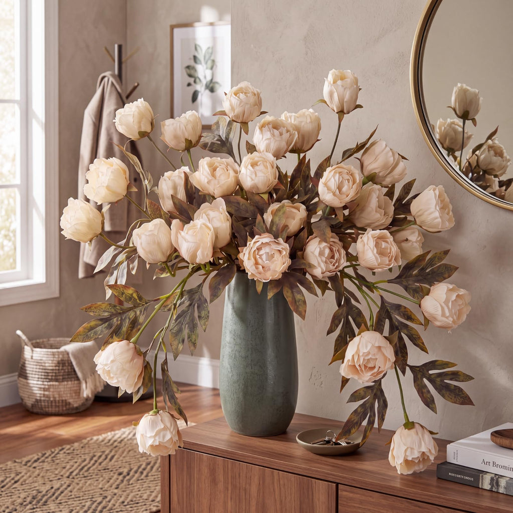 8 Pcs 27.5'' Artificial Peony Long Stem Flowers Bulk, Champagne
