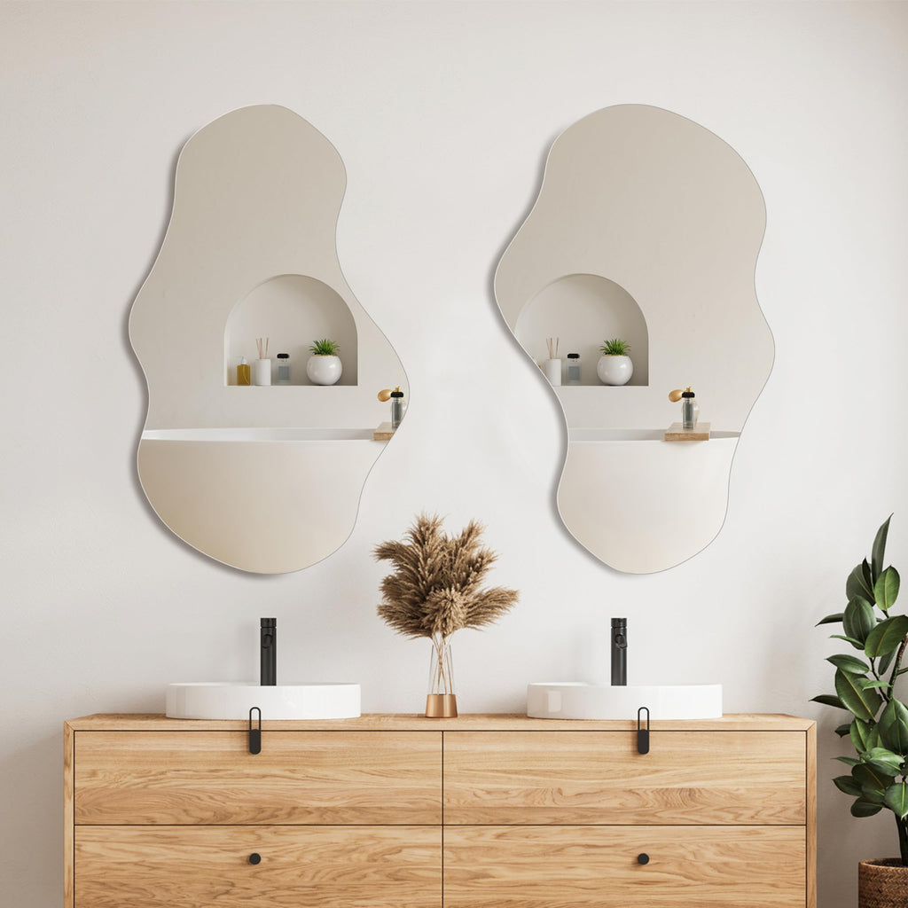 Irregular Wall Mirror Asymmetrical Mirror, 28''x17'' Decorative Modern Mirror Bedroom Living Room Entryway, Cloud