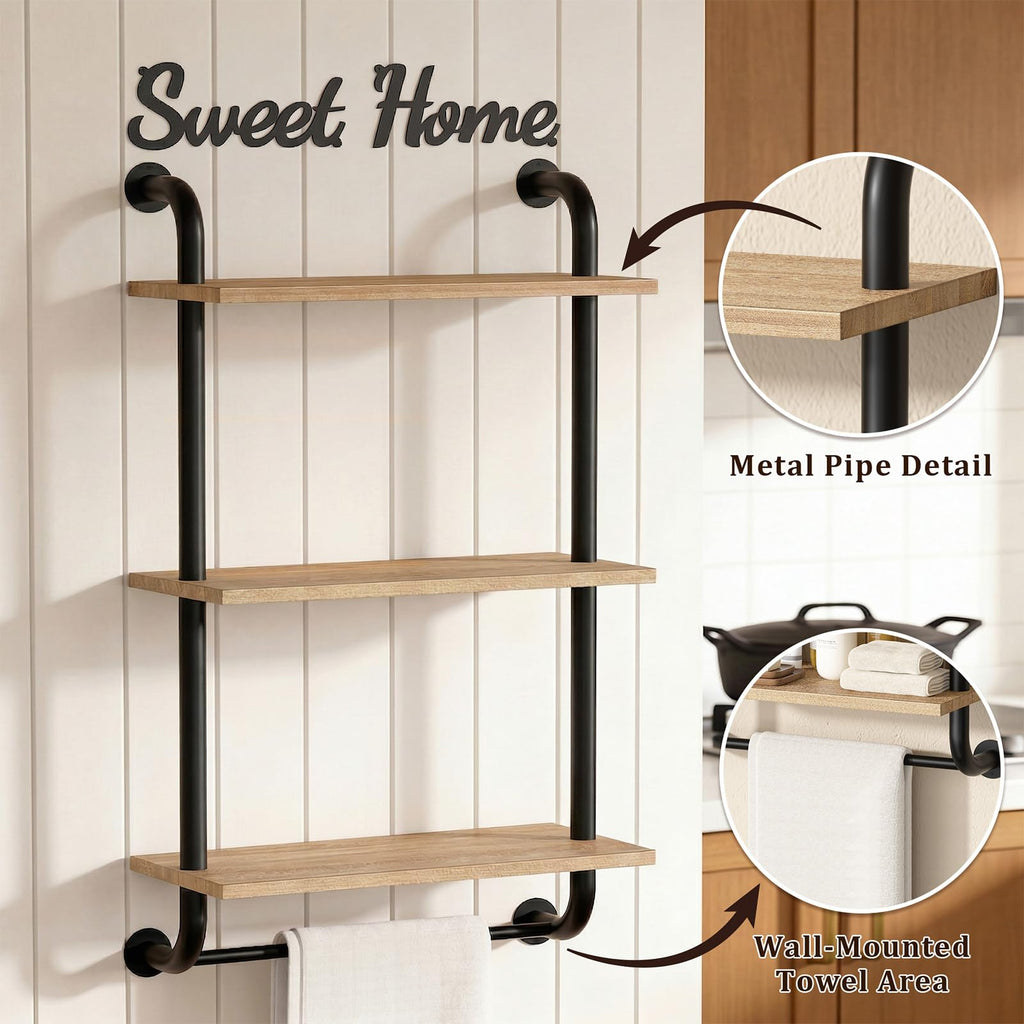 3 Tier Wall Shelves Over Toilet Rustic Industrial Floating Shelf