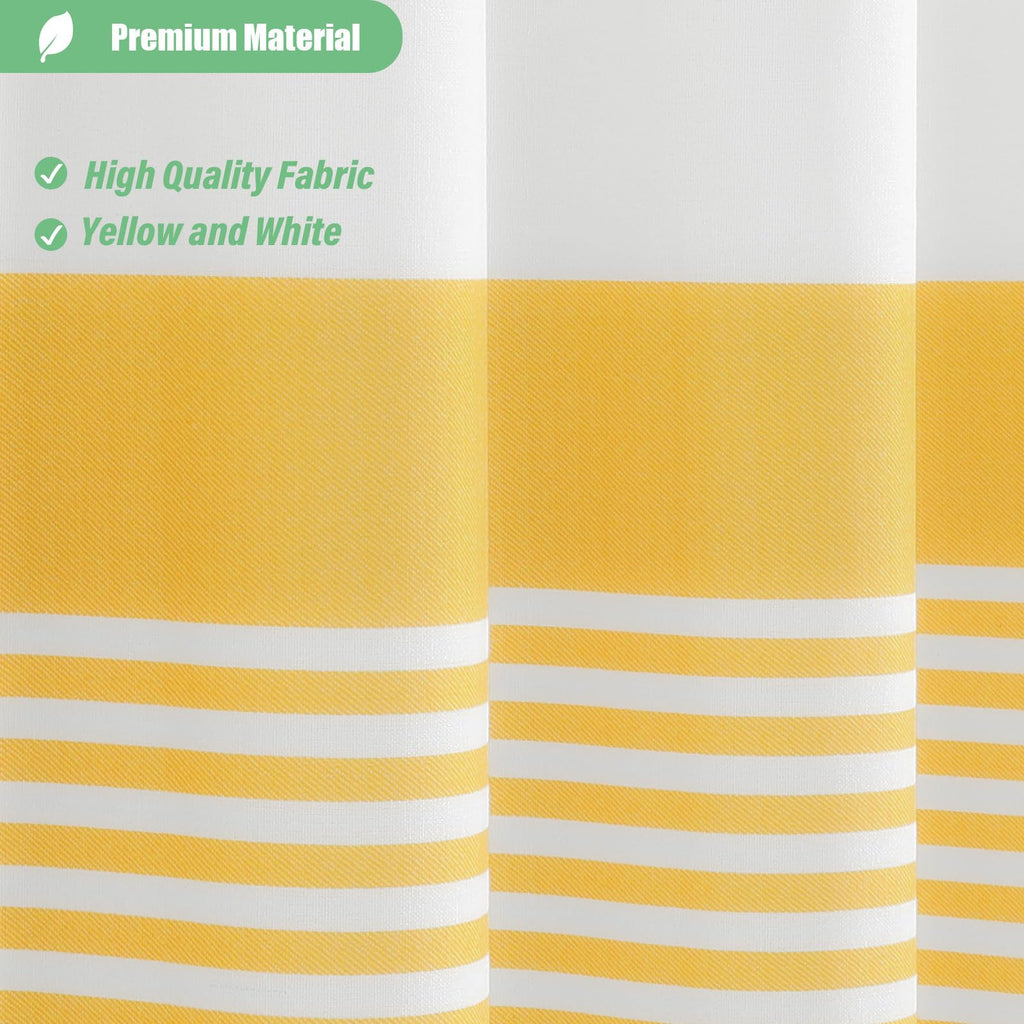 Extra Long Shower Curtains, 96 Inch Long Farmhouse Boho Yellow Striped Fabric Tassel Shower Curtains, Tall Bohemian
