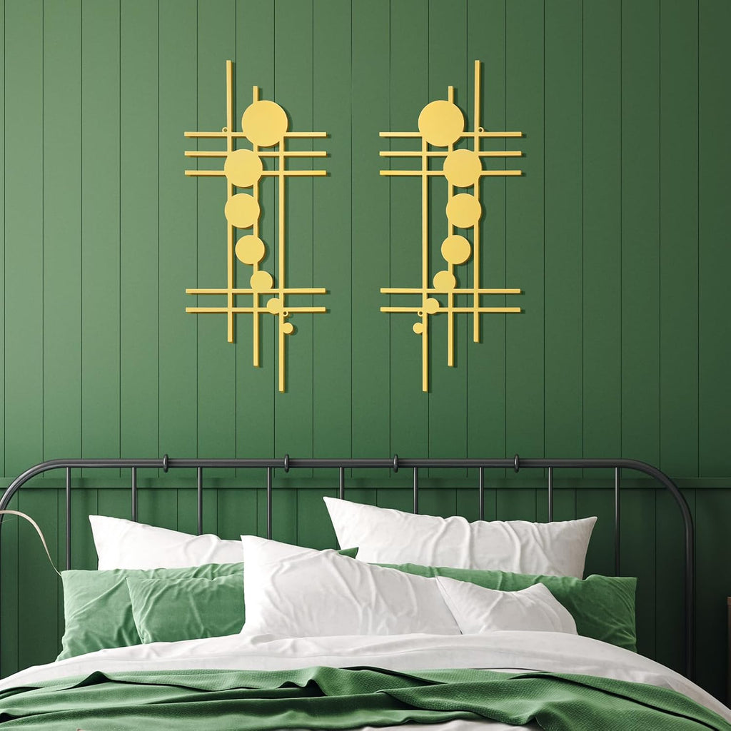 Metal Wall Art 15.75x7.09 in Vertical Abstract Geometric Gold - Set of 2