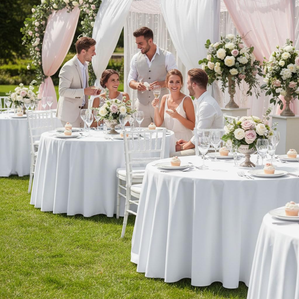 6 Pack White Round Tablecloths 120 Inch for 48"-96" Tables