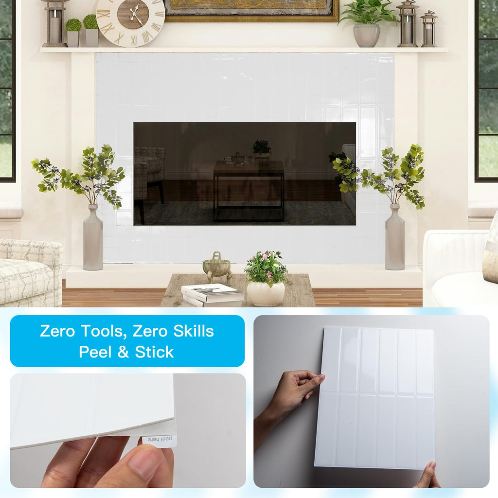 Subway Tile Peel and Stick Backsplash, 10-Pack, 11.4 x 9 Inch, White