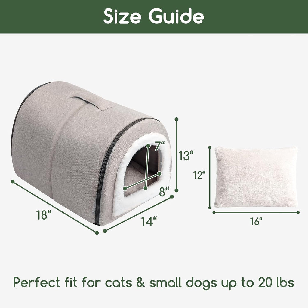 Cat Bed Cave for Indoor Cats for Pets up to 20 lbs, Gray