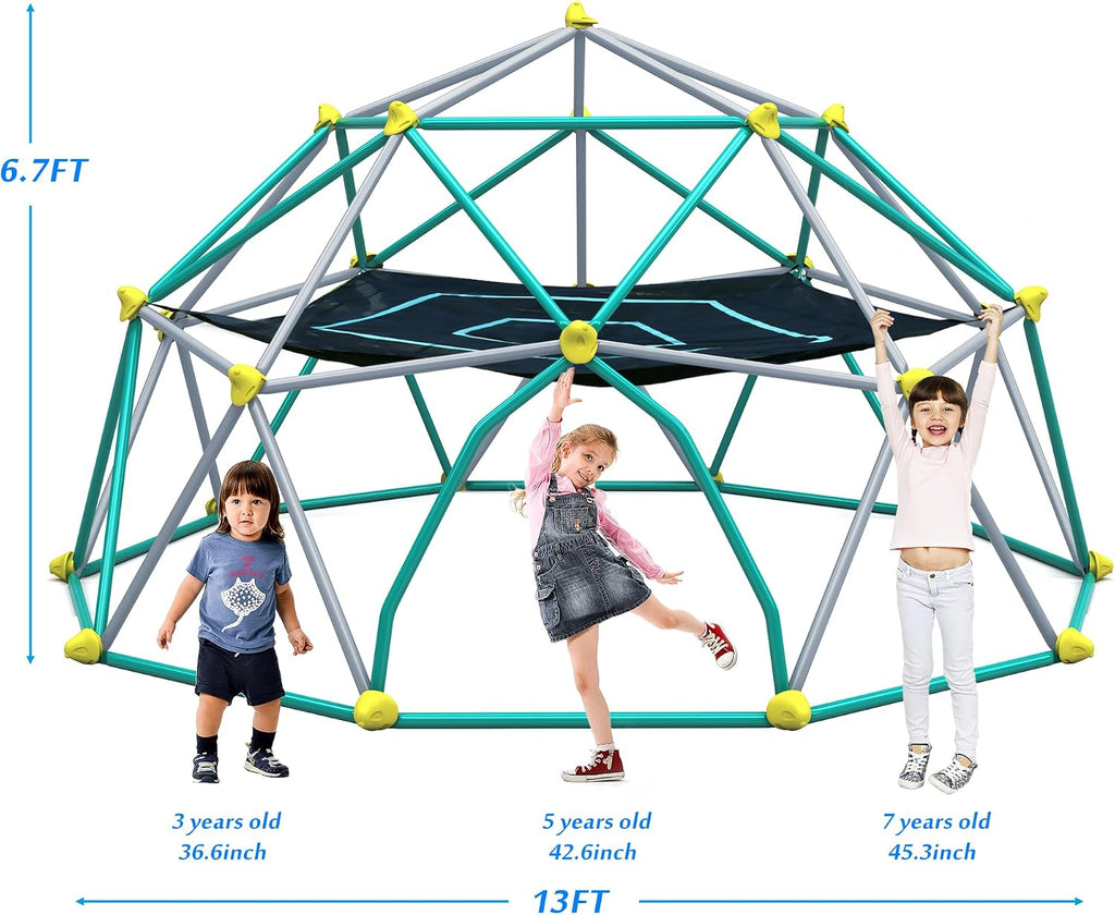 13 FT Climbing Dome with Play Canopy for Kids 3-10, Outdoor Play Equipment Supporting 1000 lbs, Anti-Rust Jungle Gym
