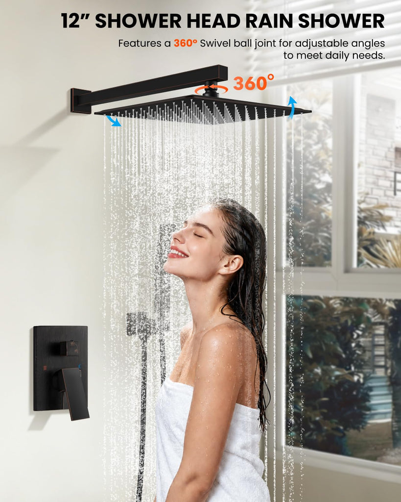 Shower Faucet Set with Handheld Spray Oil Rubbed Bronze,12'' Head