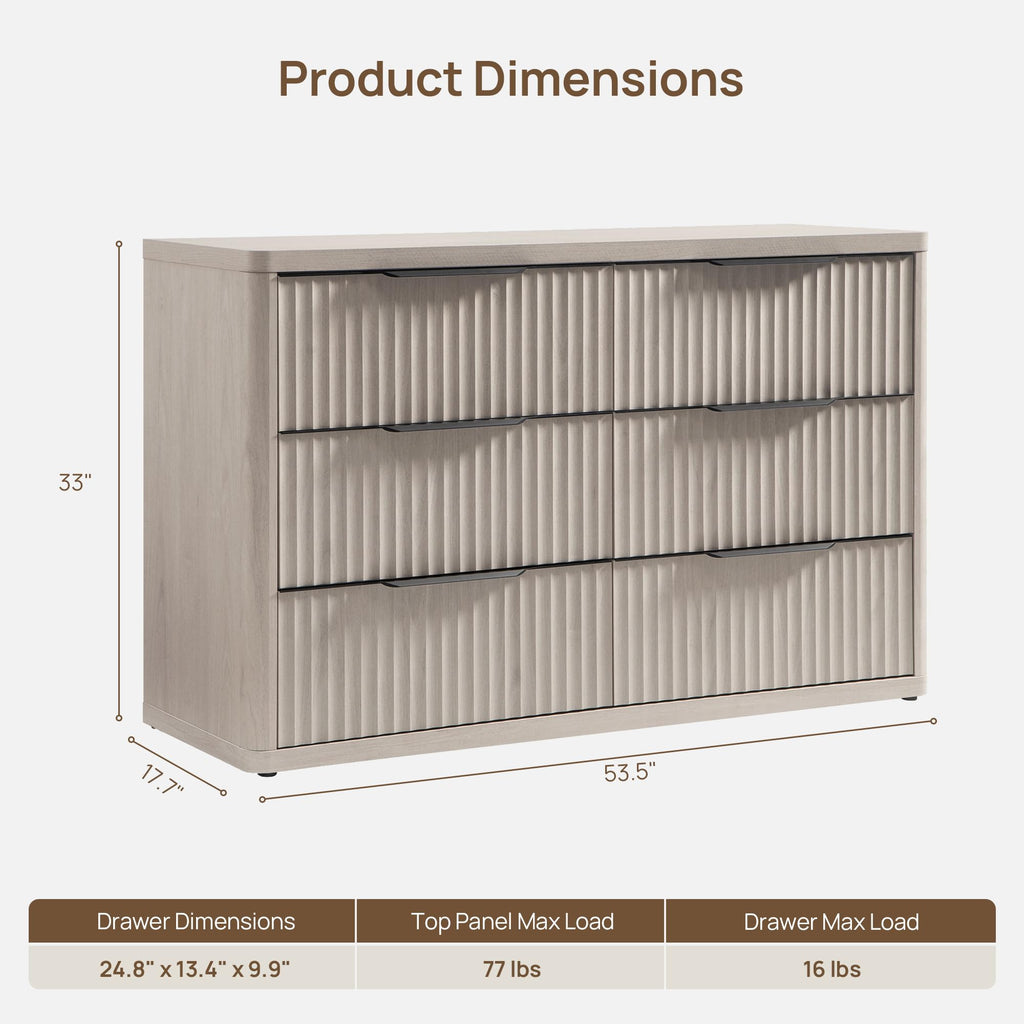 Bedroom Dresser with 12 Deep Wide Large Fluted Drawers for Closet