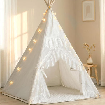 Teepee Tent for Kids with Star Lights, Mat & Carry Bag