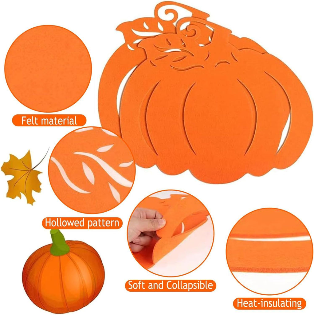 Felt Placemats Set of 8 Thanksgiving Maple Leaf Placemats Fall Harvest Pumpkins Placemats Heat Resistant Coasters
