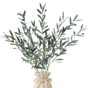 35inch Artificial Olive Branches for Vases, 3pcs Bendable Faux Olive Branches with Fruits, Greenery Stems Home