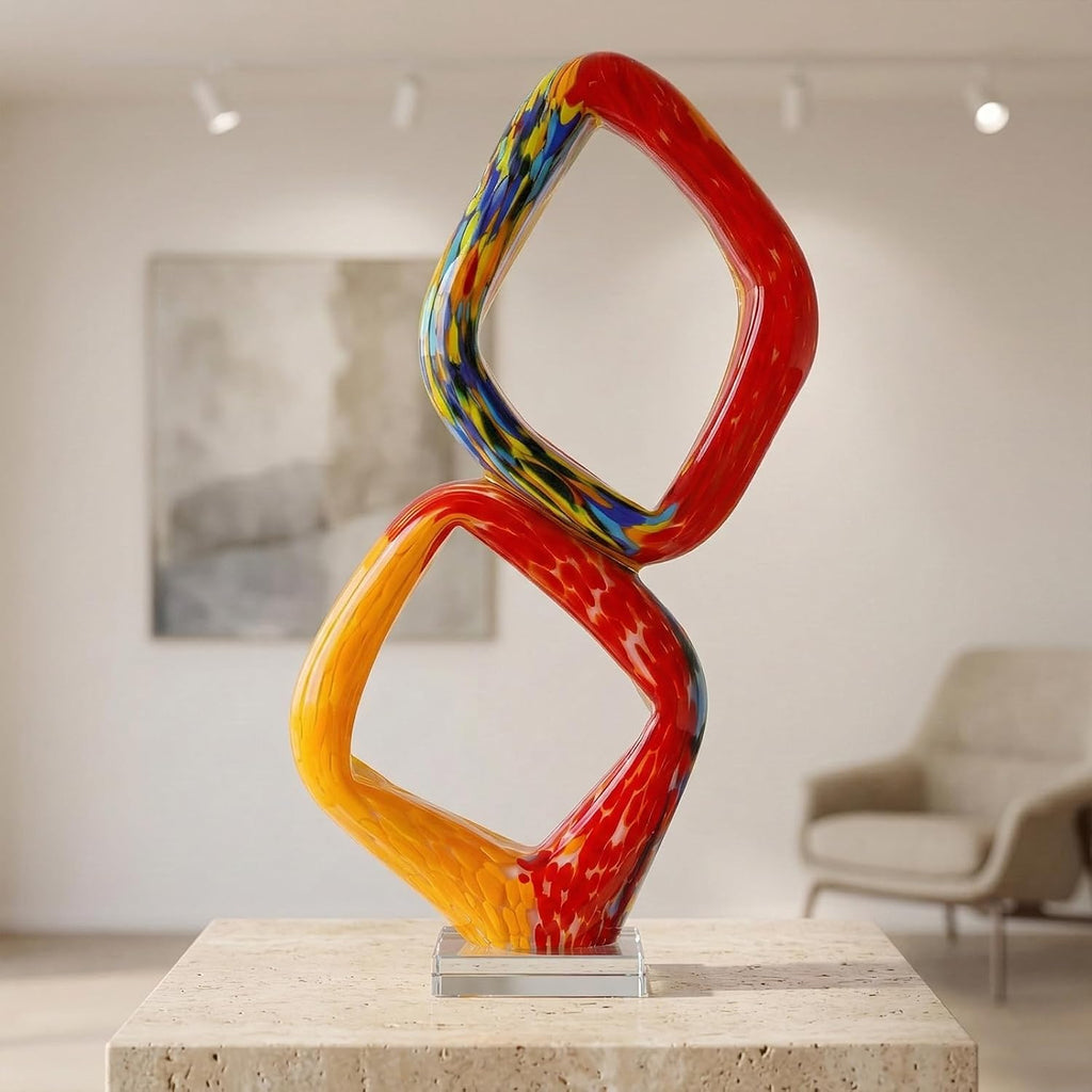 17.7in Tall Abstract Orange Glass Sculpture Large Hand Blown Handblown Statue Decor Living Room Shelf
