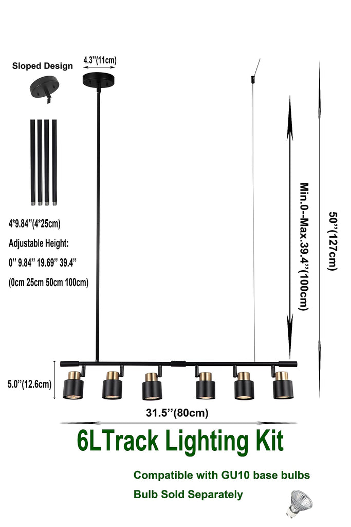 6 Light Track Lighting Kit, Matt Black Brass Finish Adjustable Height with Moden Flush Mount Ceiling Spotlight