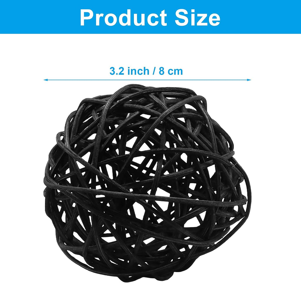 Black Wicker Rattan Balls, 6-Pack, 3.2 Inch - Set of 6