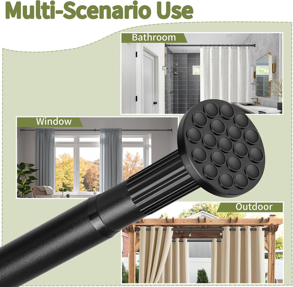 Tension Curtain Rod 51-165In(4.25-13.75Ft), Extra Long Outdoor Curtain Rod No Drilling for Window or Bathroom Patio