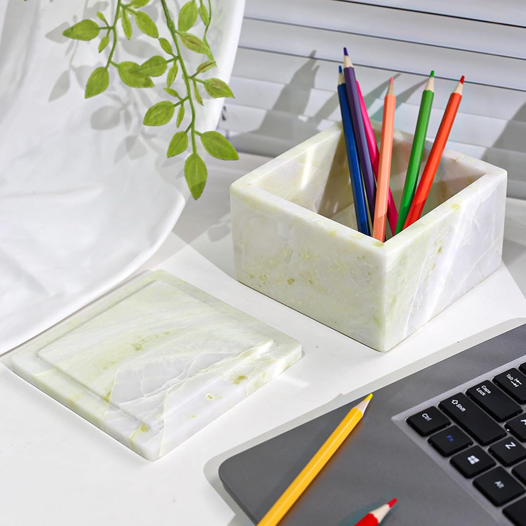 Natural Marble Storage Box with Lid, Stone Decorative Organizer Box for Jewelry, Luxury Keepsake Boxes Decor, Square