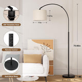 70 Dimmable Arc Floor Lamp with Remote, Color Temperatures and Brightness Adjustable