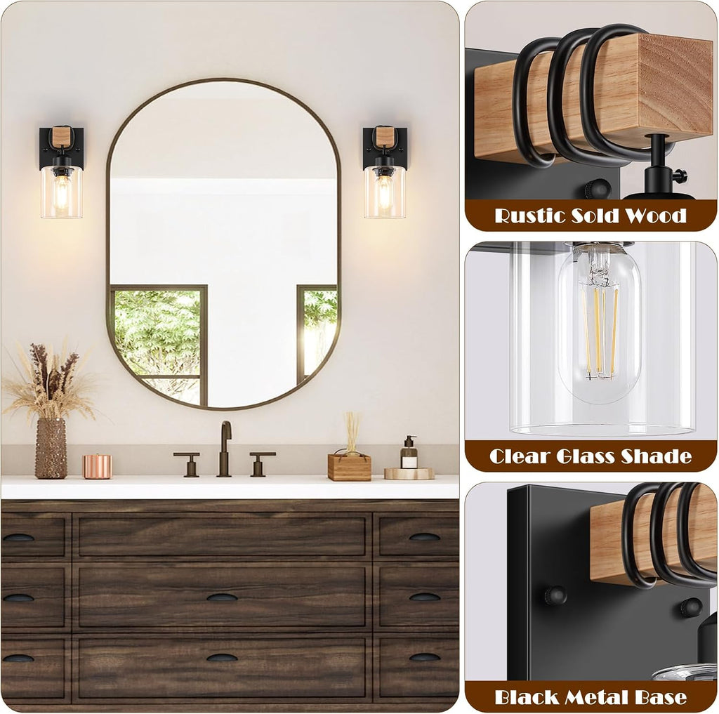 Set of 2 Wall Sconces , Farmhouse 1-Light Matte Black Bathroom Vanity Light with Clear Glass Shades, Indoor Wall