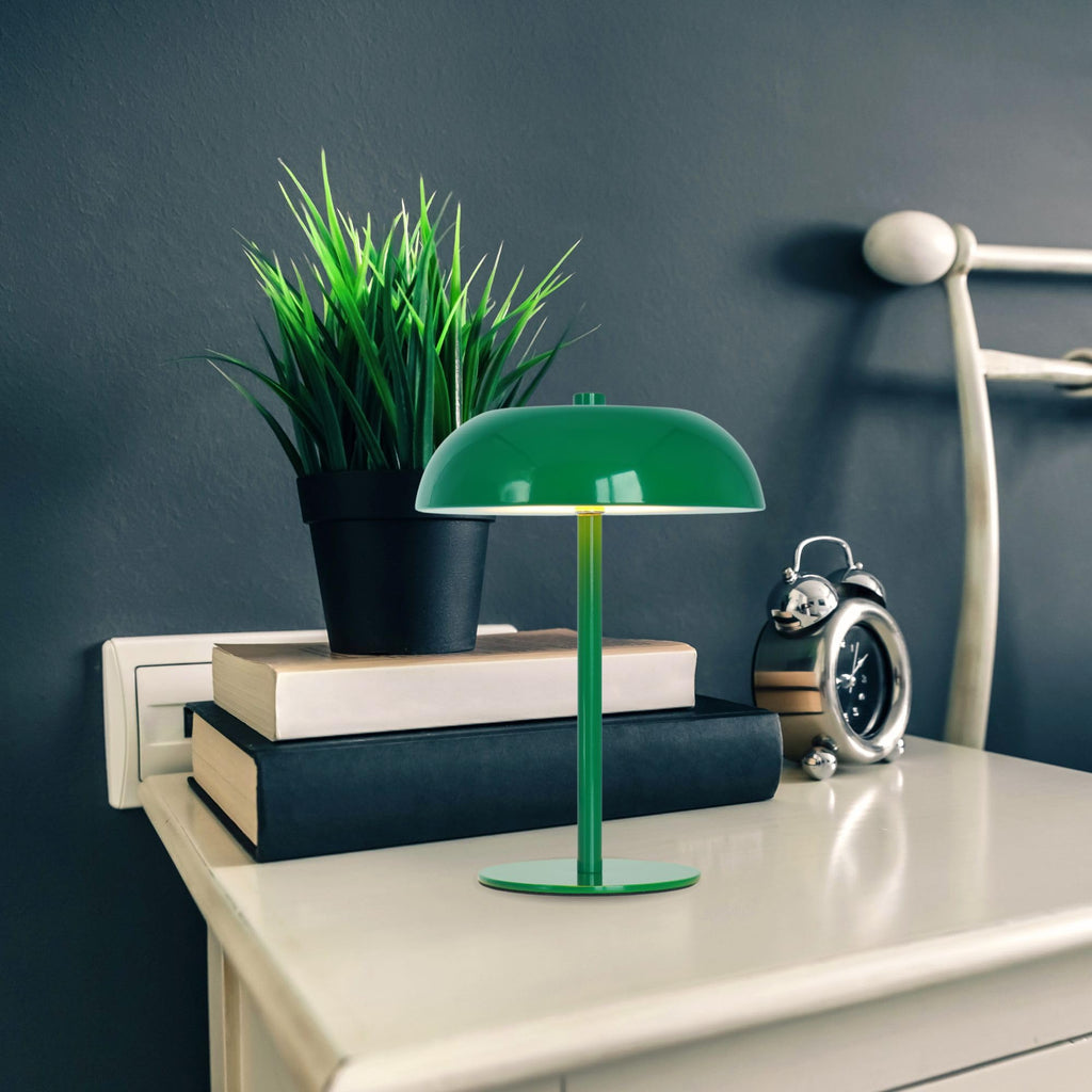Cordless LED Mushroom Table Lamp, 5200mAh Battery, Dimmable 3 Color, Green