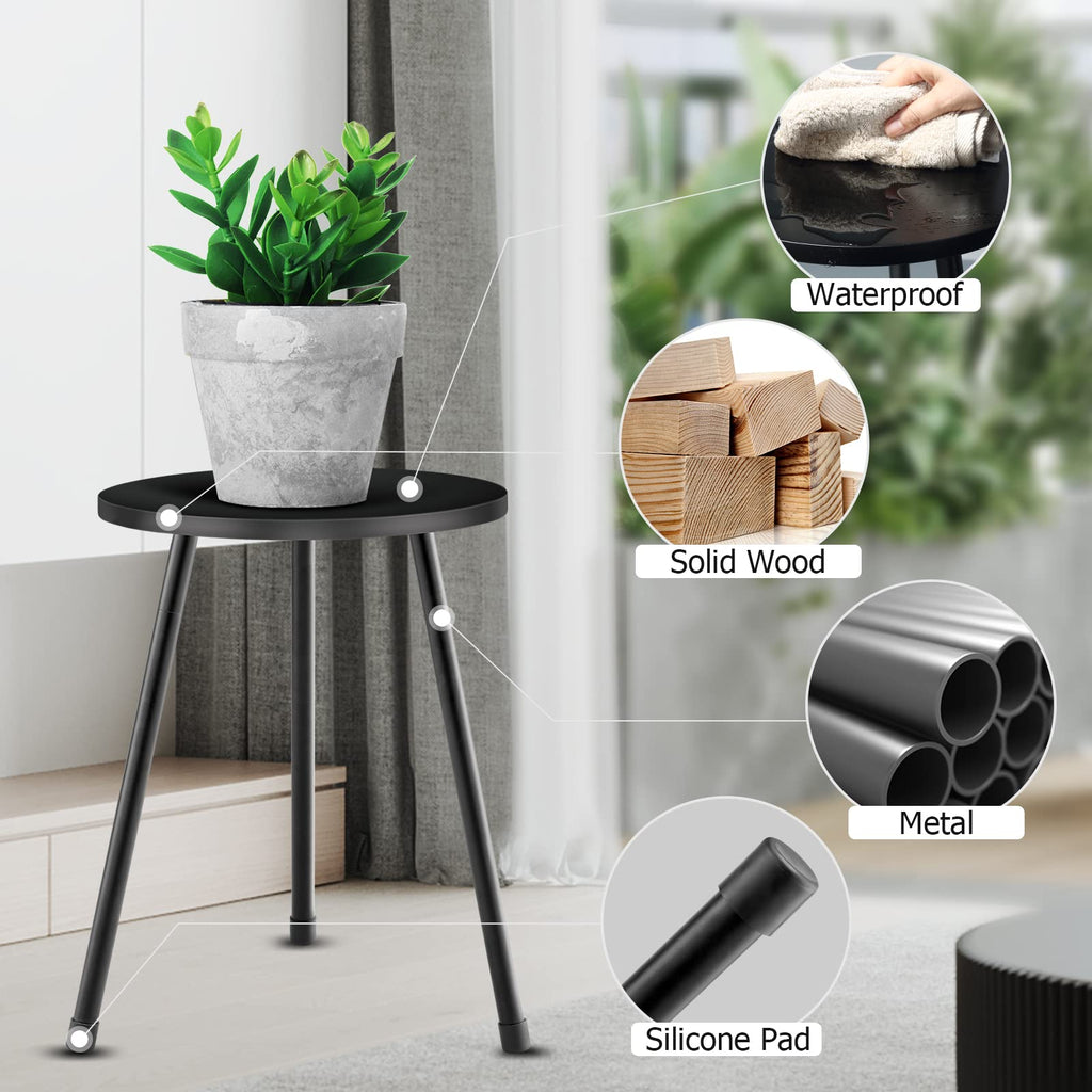 Black Plant Stand Indoor Set of 2, Mid Century Wood Plant Table for Flower Pots, Metal Plant Holder, Modern Home
