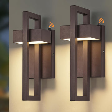 13.7'' 2-Pack Dusk to Dawn Outdoor Porch Light, Modern LED Wall Light, Brown