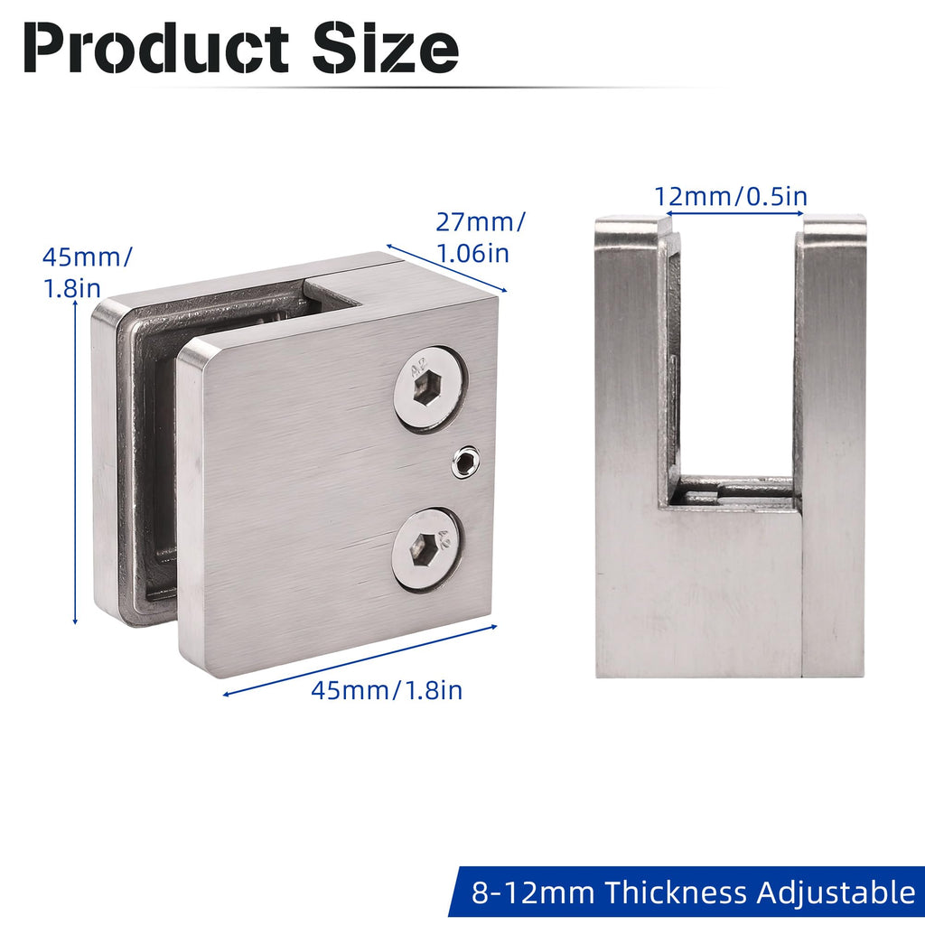 8Pcs Railing Glass Clamps, 1.8" Square Balustrade Clamp