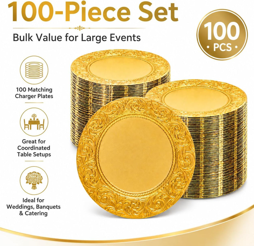 Gold Charger Plates Bulk 100 Pack 13 Inch Charger Plates - Set of 100