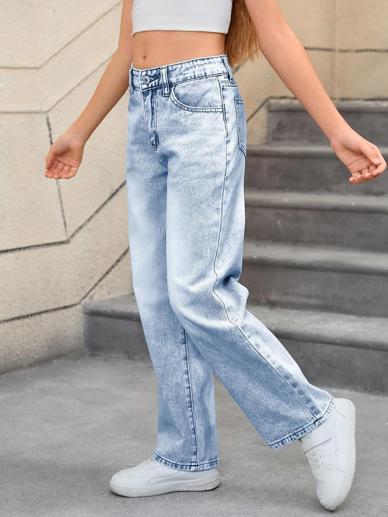 Girl's Baggy Jeans Wide Straight Leg Denim Pants Kids
