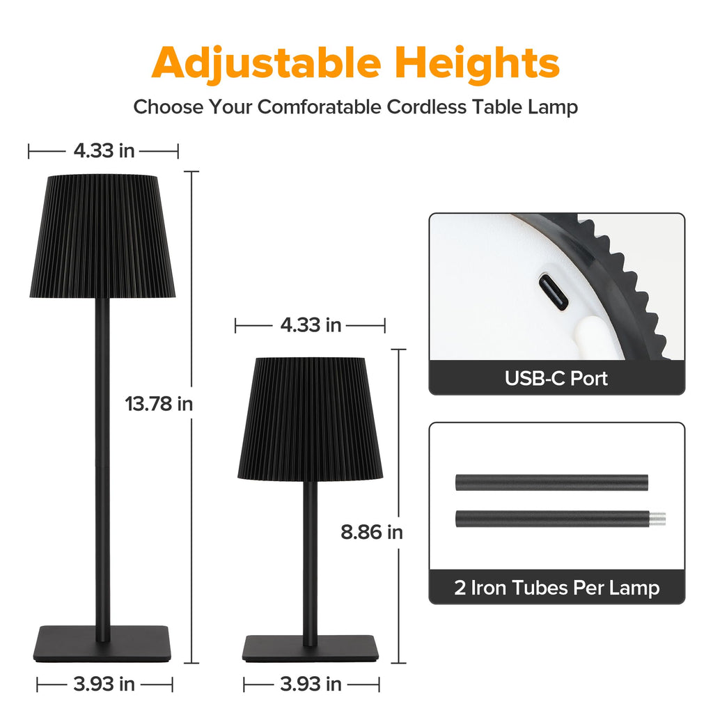 4 Pack Cordless Table Lamp,6000mAh Rechargeable Battery Operated Desk Lamp,Two Adjustable Heights,Waterproof, Touch
