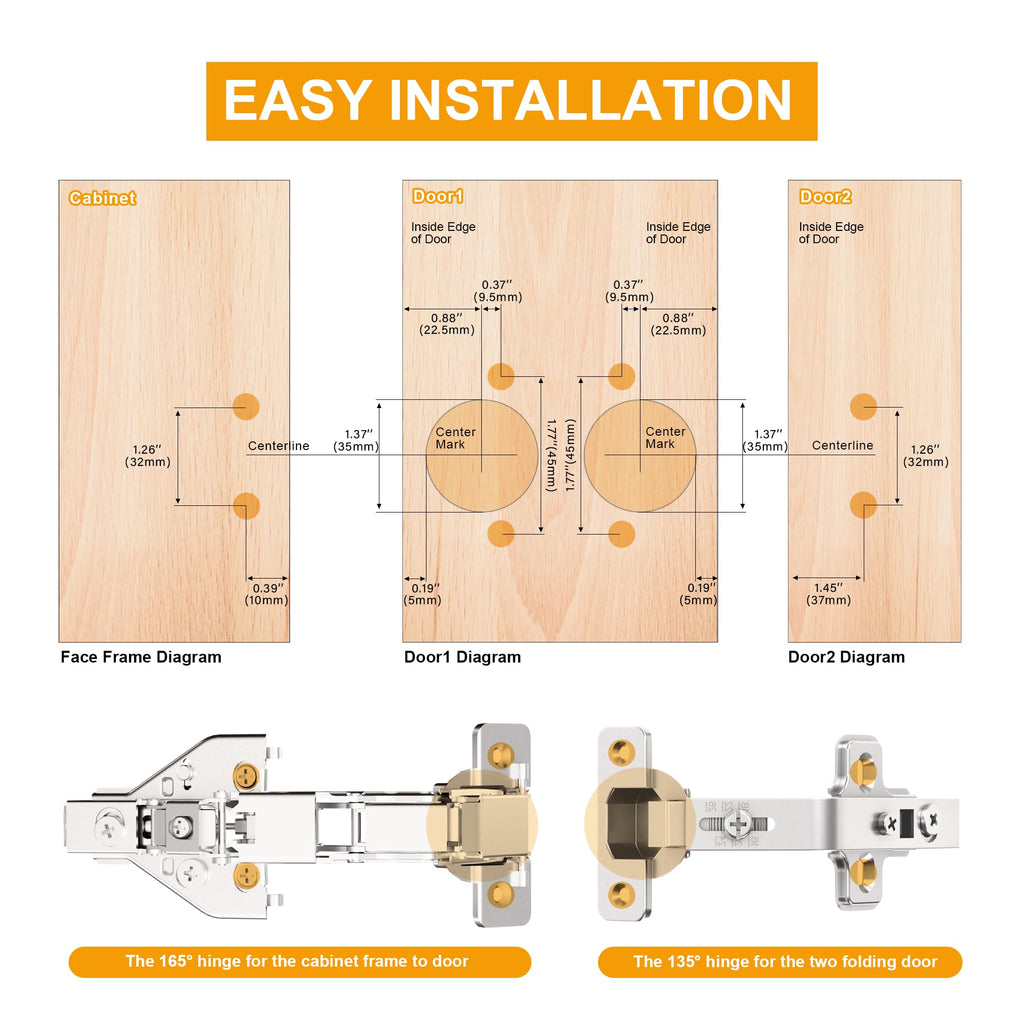2-Pack 135 Degree Lazy Susan Hinges 50% Faster Install