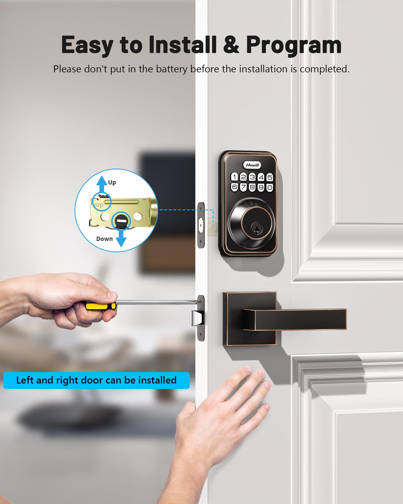Keyless Entry Keypad Deadbolt Lock with Handles, Oil Rubbed Bronze