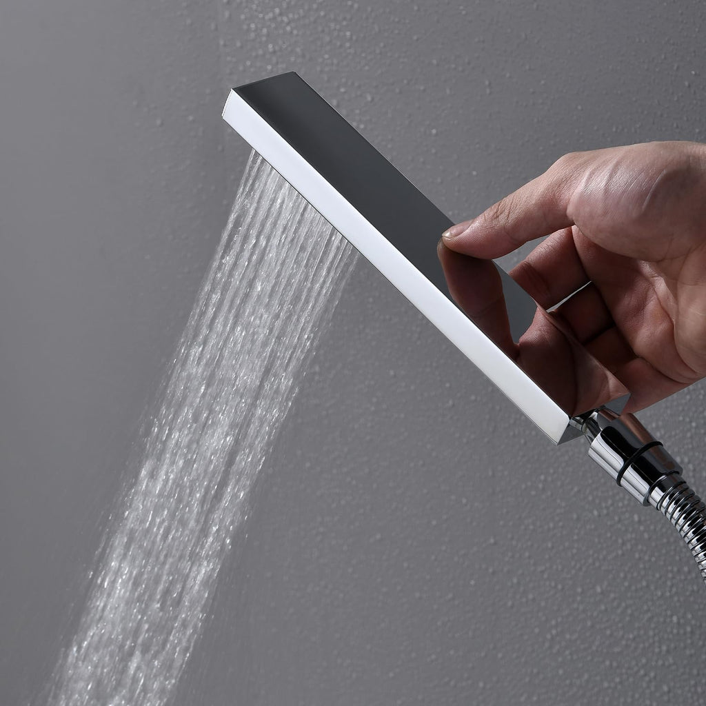 Dual Rain Shower Head System Ceiling Mount 14x20inch LED Shower Head and 8 Inch Side Shower Head with Handheld