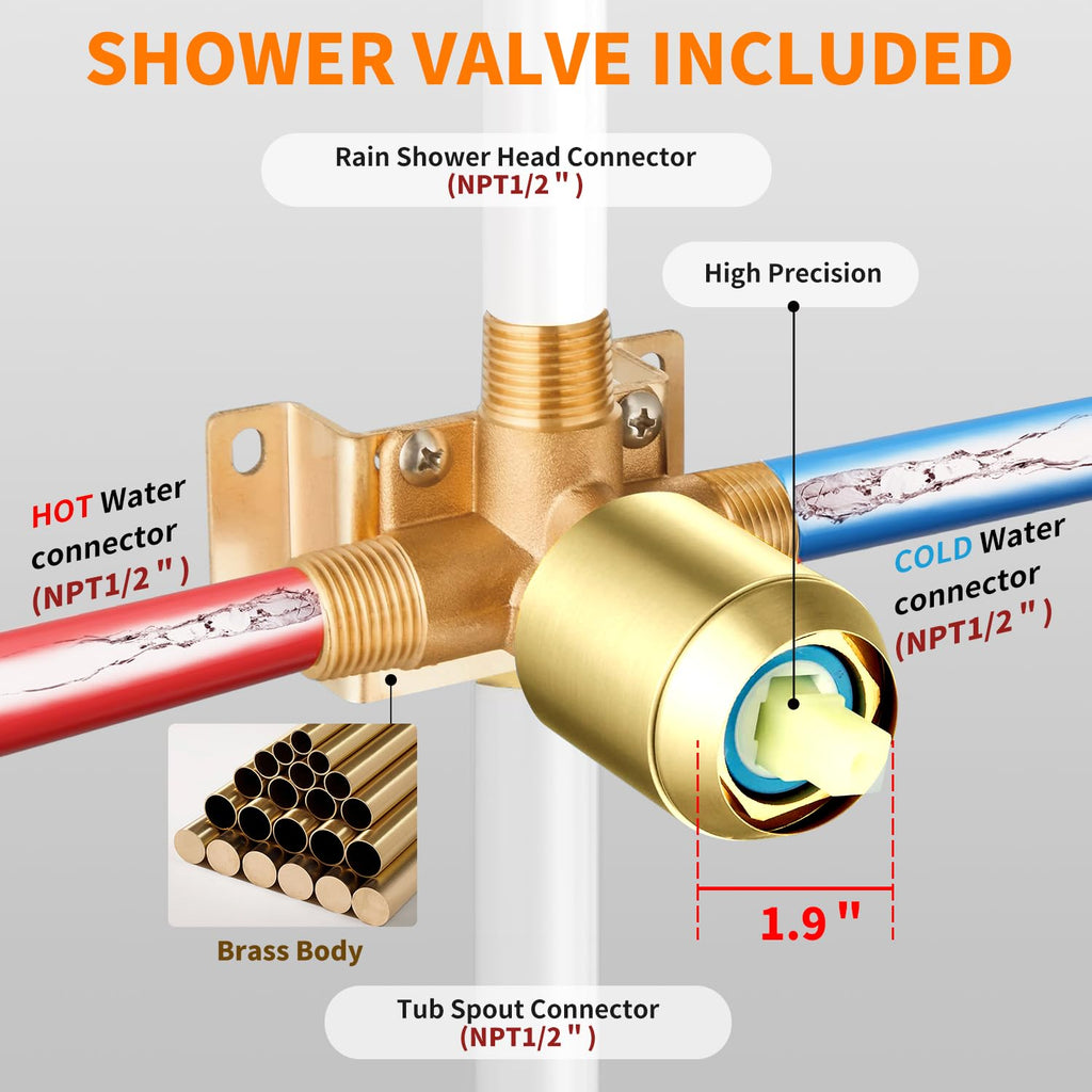 Tub Shower Faucet Set With Head & Spout Gold