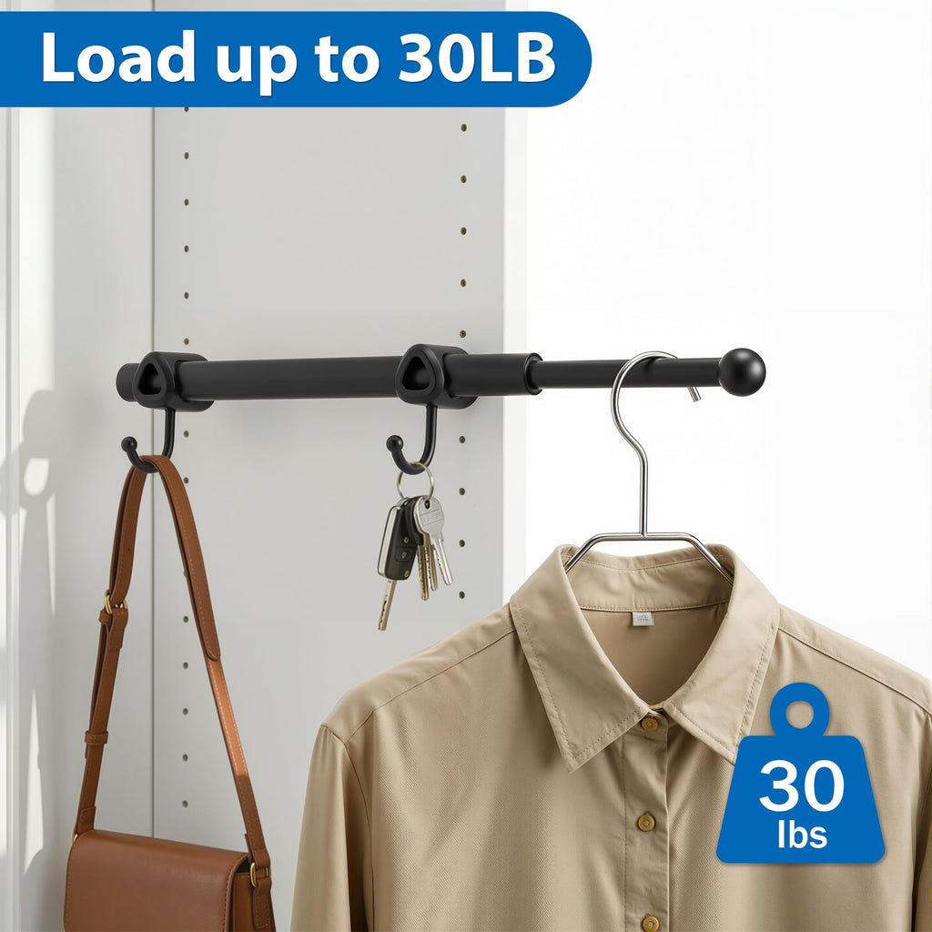 Valet Rod for Closet Pull Out with Hooks, Easy To Install (Black/2 Pack, 14 Inch)