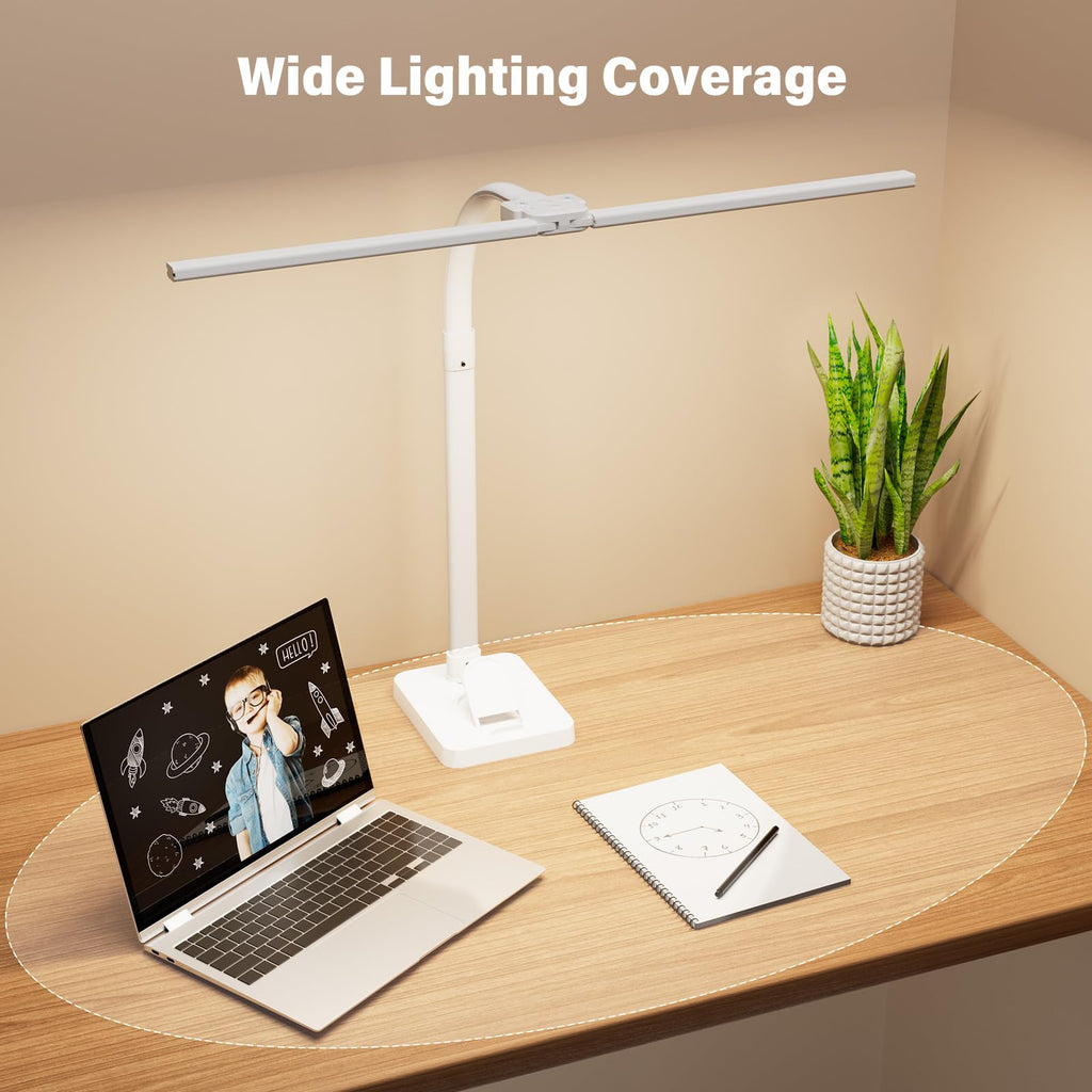 LED Desk Lamp with Base - Bright Dimmable Computer Lamp with Phone Holder, 24W Bendable Desk Light for Monitor
