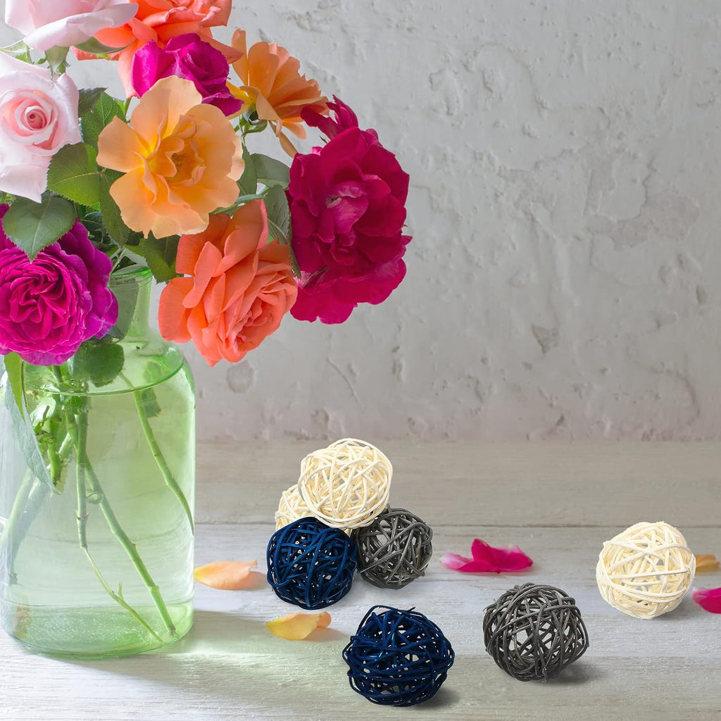 Blue Rattan Balls Blue Decorative Balls for Decoration Bowl Wicker 1.8 Inch White Gray Blue Balls Decor - Set of 30