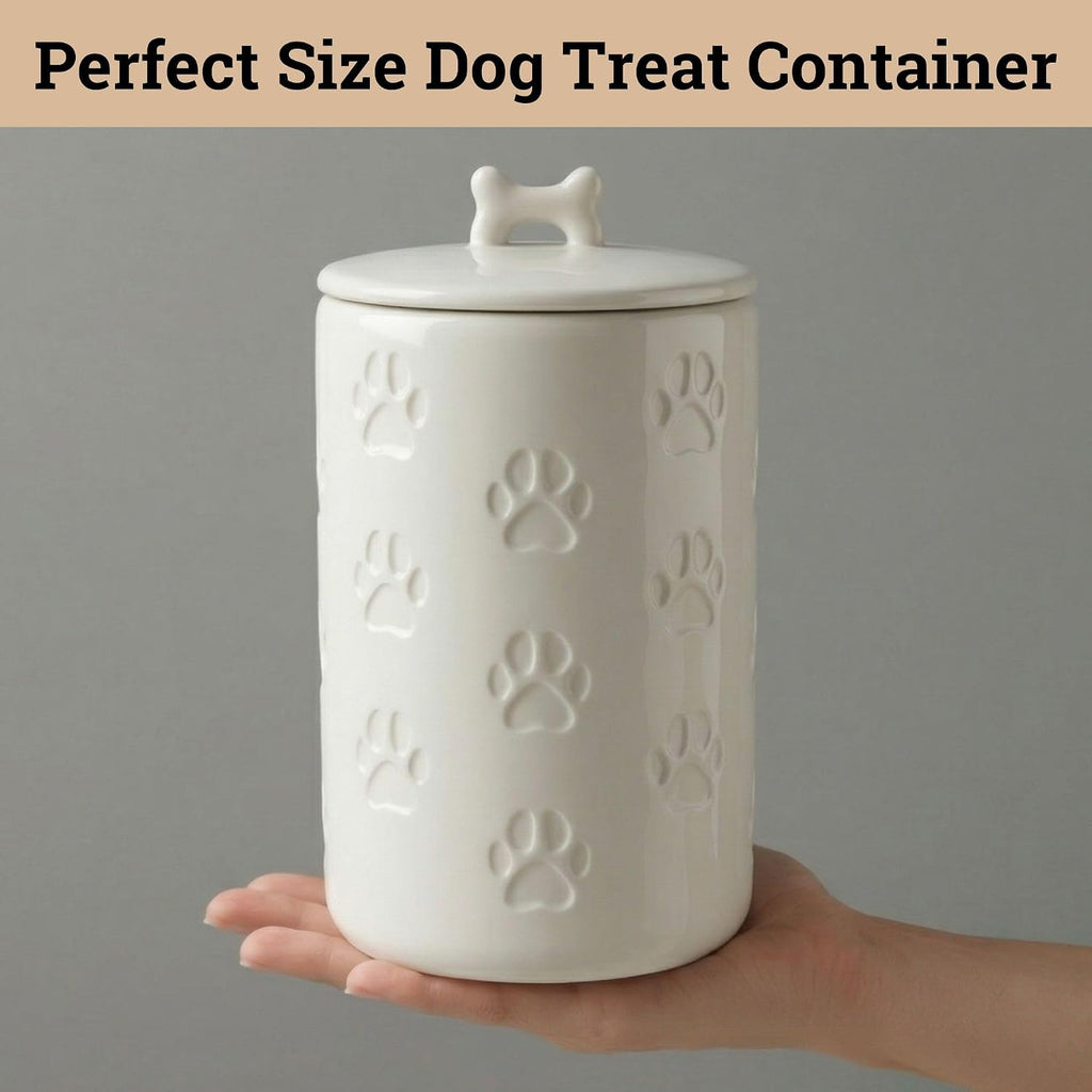 Dog Treat Container Airtight, 5"W x 9"H, Ceramic 7 Cups Big Treats Canister