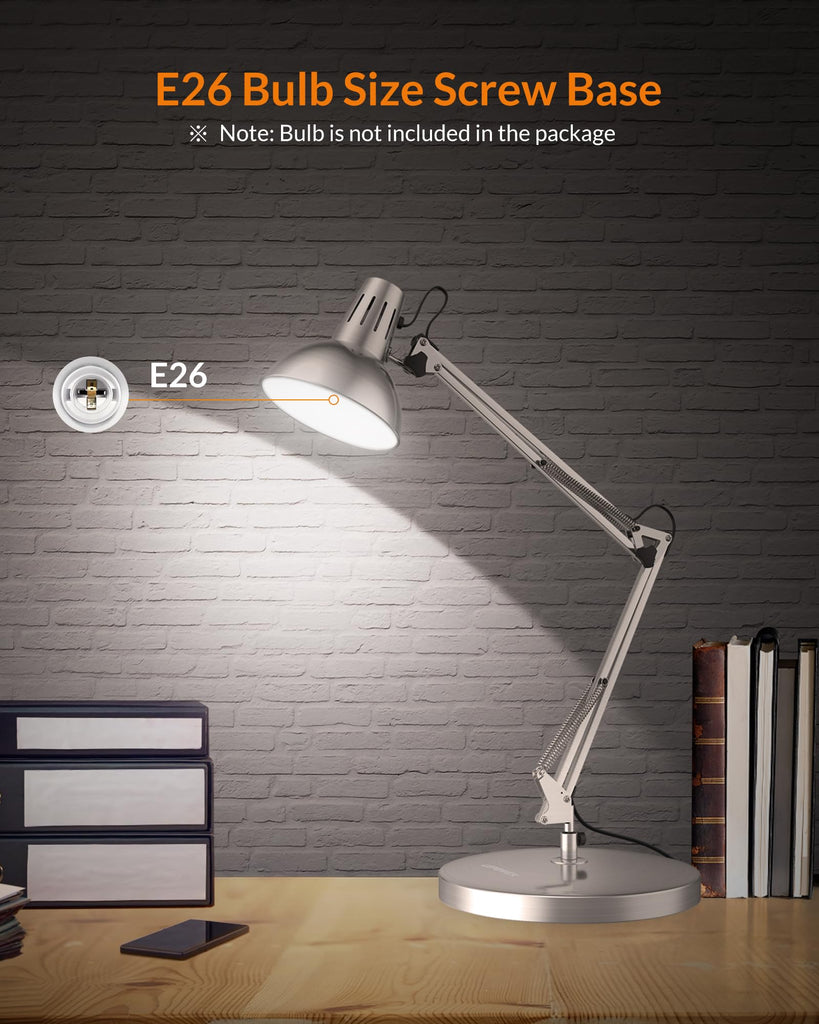 Metal Adjustable Desk Lamp with Clamp, Swing Arm