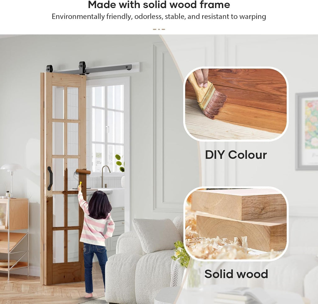 36 x 84 in (Double 18x84 inch) Bifold French Glass Door,Sliding Folding Barn Doors with 3.3FT Hardware Track kit
